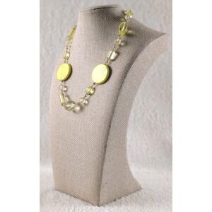 Bright Yellow Beaded Necklace Chunky Resin Disc Statement